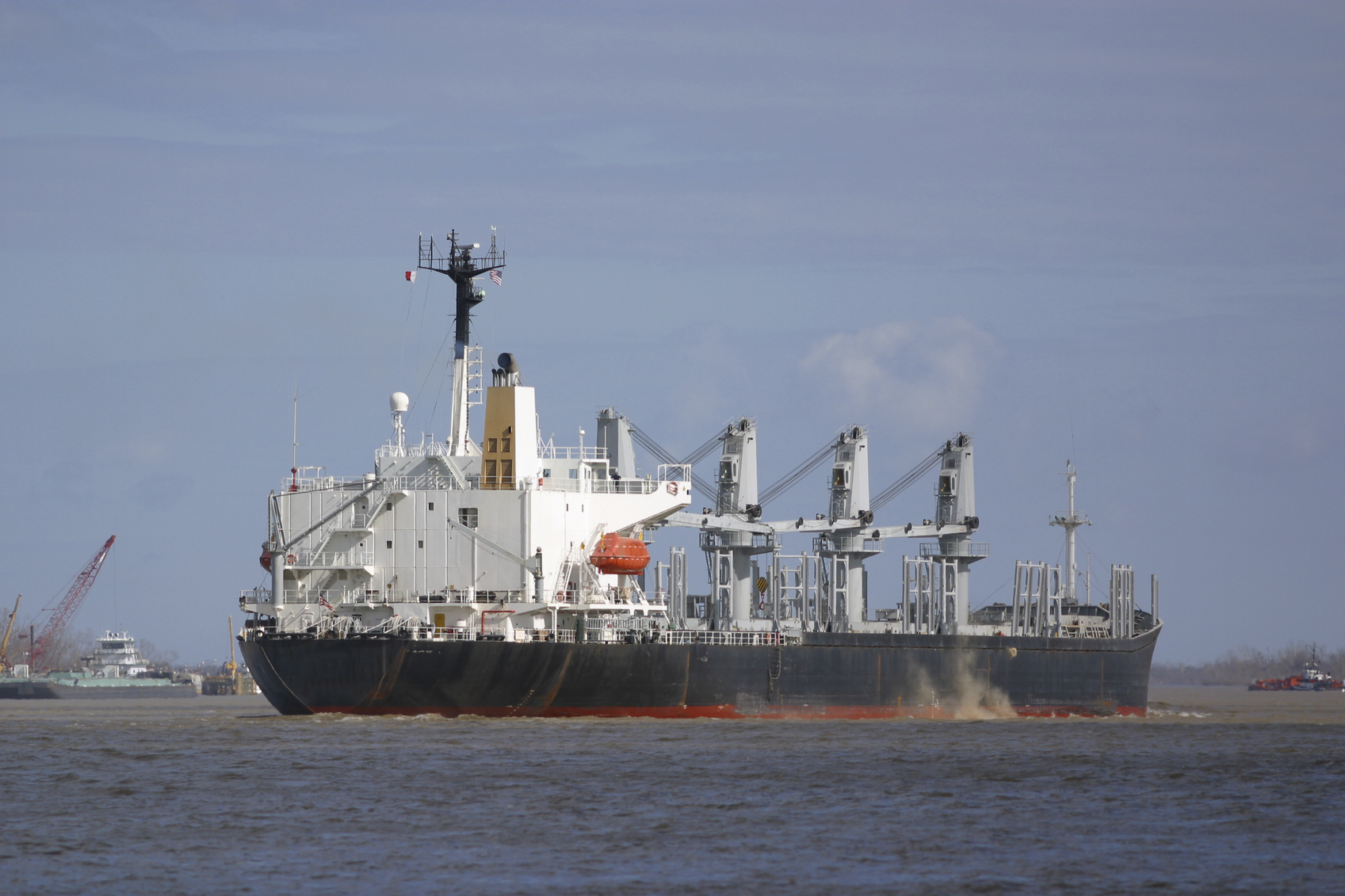 Steamship in the Mississippi River south bound from the port of New Orleans.